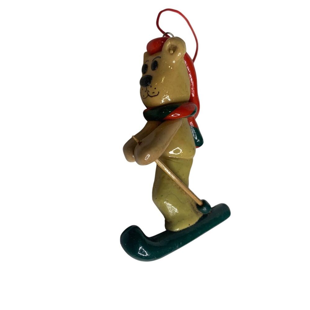 1990s Dough Ornament Skiing Bear Holiday Christmas 3.5 Inch